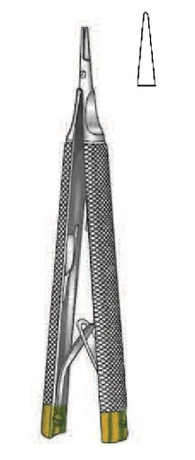 [IU-08800P] Porta agujas Castroviejo premium sin bloqueo, recta, TC Gold - longitud = 12 cm / 4-3/4"