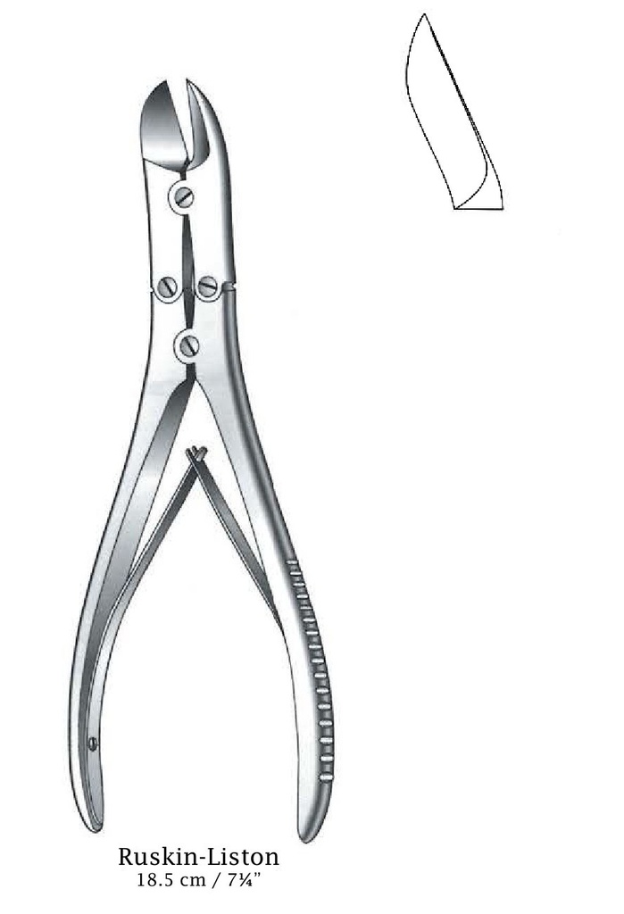 Pinza cortante para huesos Ruskin-Liston premium, curva - longitud = 18.5 cm / 7-1/4"