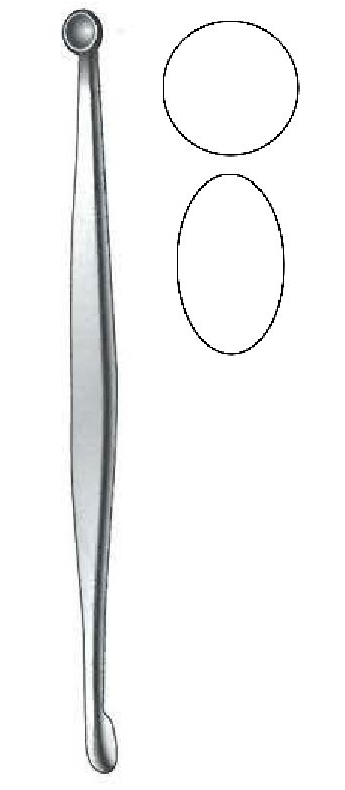 Cureta para hueso Volkmann premium, copa redonda / copa ovalada, doble extremo - longitud = 20 cm / 8"