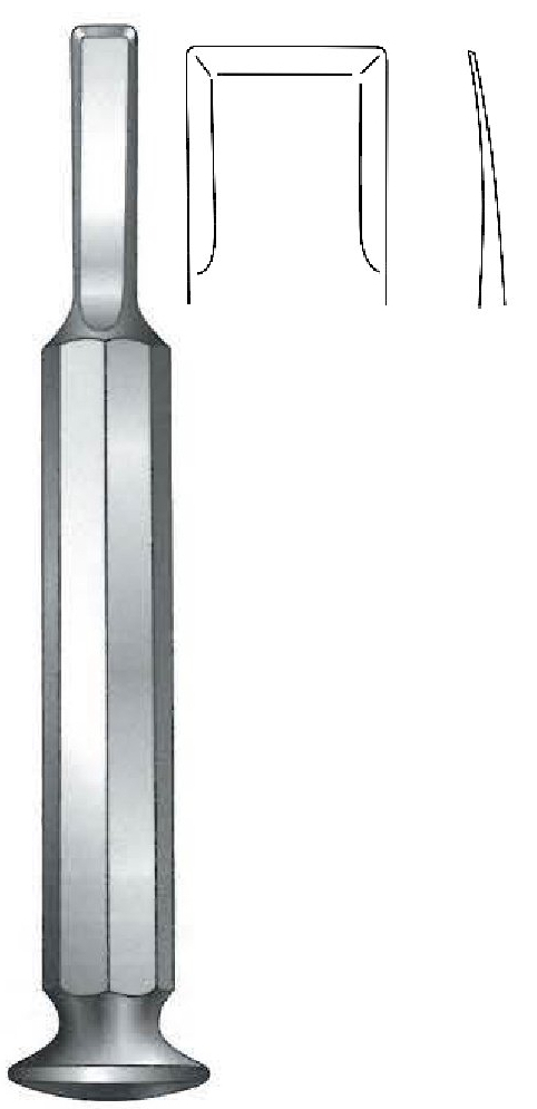 Osteótomo Tessier premium para toma de injertos de calva, curva, ancho = 15 mm