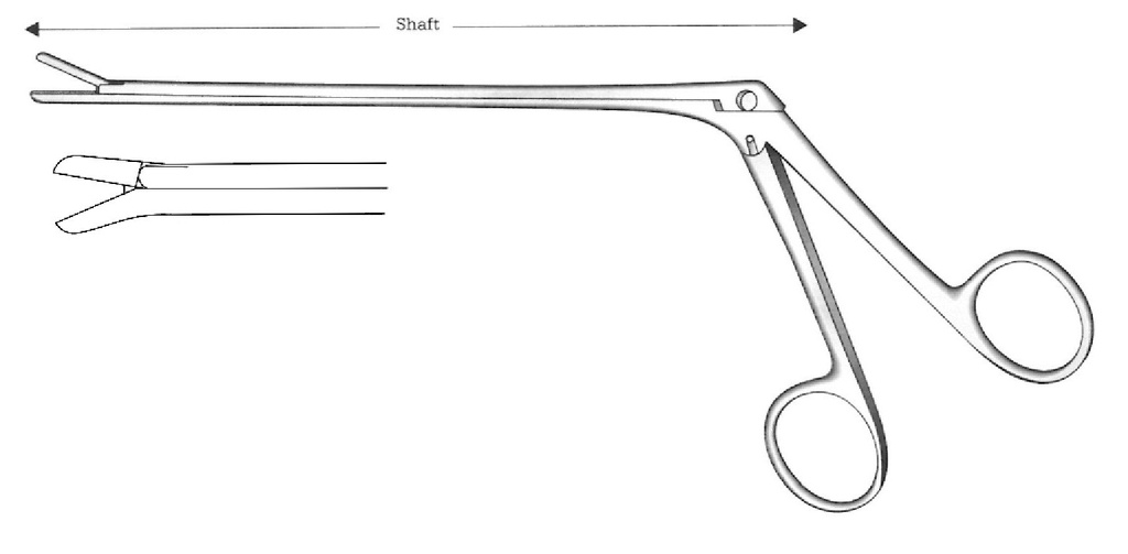 Pinza para laminectomía Cushing premium, hacia abajo, diámetro = 2 x 10 mm, ángulo = 45° - longitud = 18 cm