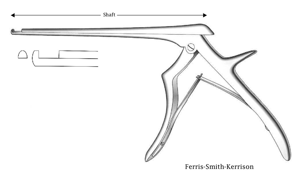 Pinza para disco intervertebral Ferris-Smith-Kerrison premium - longitud del eje = 15 cm, corte hacia arriba, ancho de punta = 4 mm