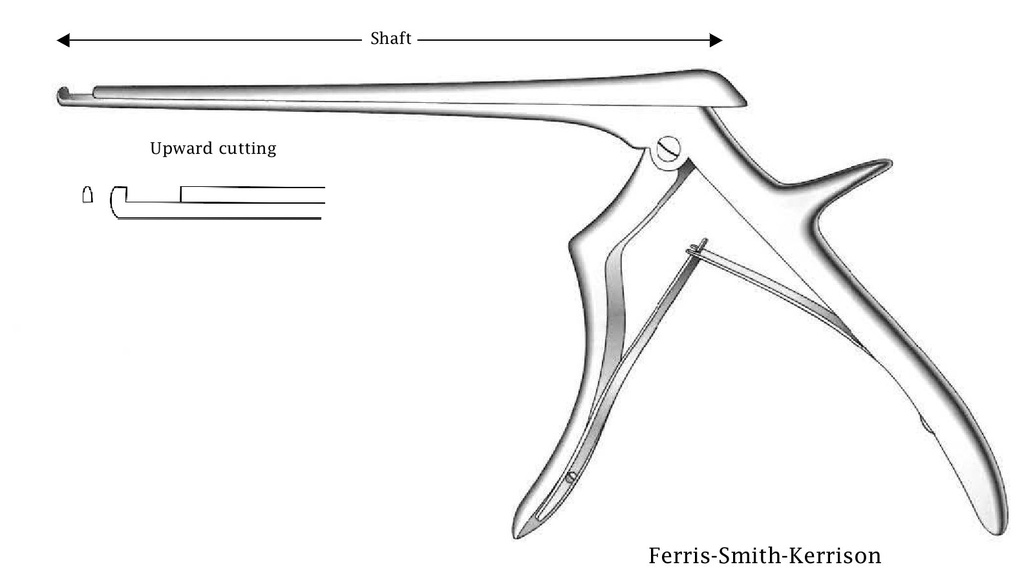 Pinza para disco intervertebral Ferris-Smith-Kerrison premium - longitud del eje = 20 cm, corte hacia arriba, ancho de punta = 1 mm