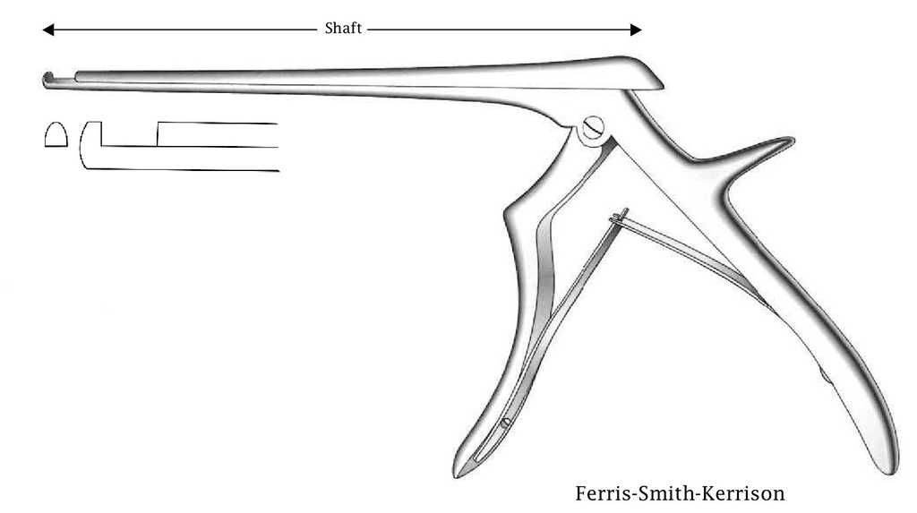 Pinza para disco intervertebral Ferris-Smith-Kerrison premium - longitud del eje = 20 cm, corte hacia arriba, ancho de punta = 3 mm