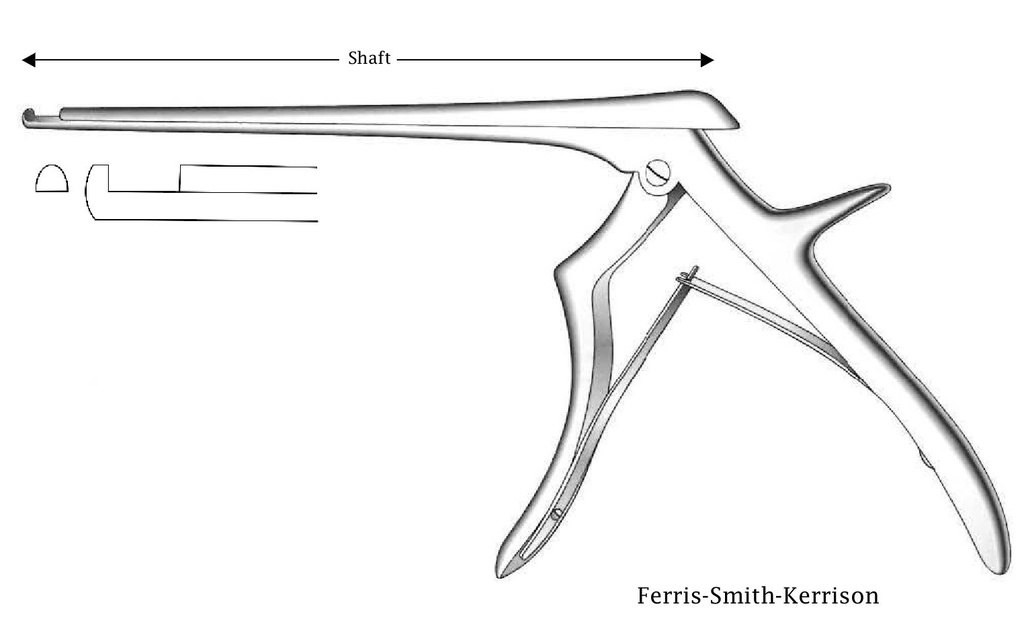 Pinza para disco intervertebral Ferris-Smith-Kerrison premium - longitud del eje = 20 cm, corte hacia arriba, ancho de punta = 4 mm