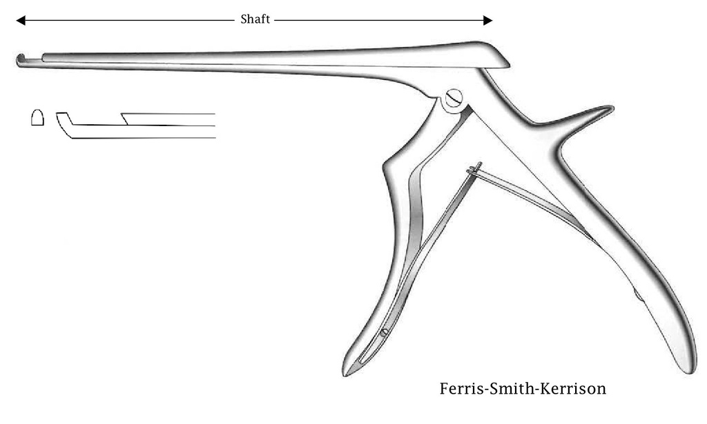 Ferris-Smith-Kerrison Premium intervertebral disc clamp, forward cut, tip width = 2 mm-Axis length = 18 cm