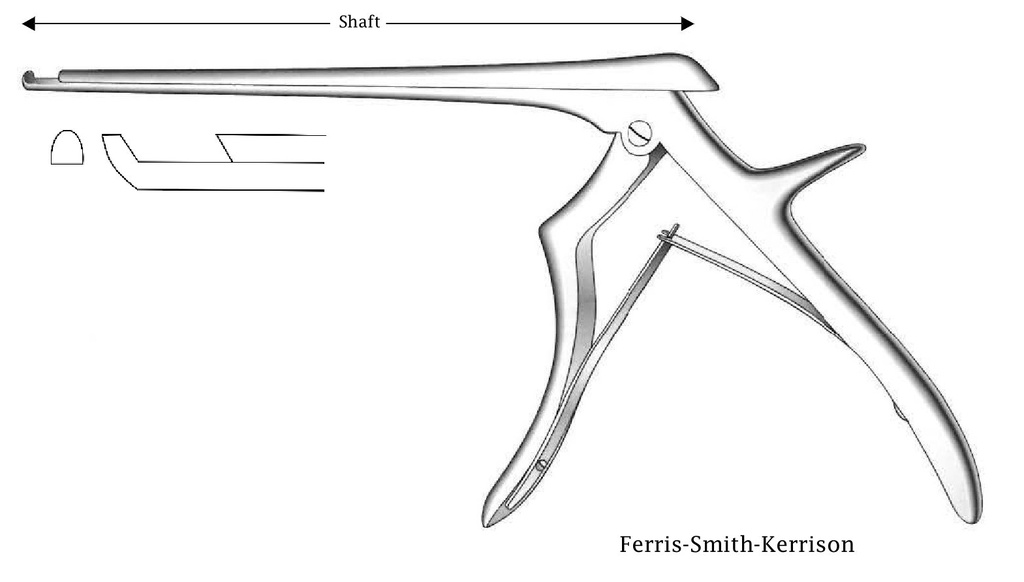 Ferris-Smith-Kerrison Premium intervertebral disc clamp, forward cut, tip width = 4 mm-Axis length = 18 cm