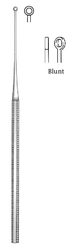 Cureta de oído Buck premium, desafilada, figura 1 - longitud = 16.5 cm / 6-1/2"