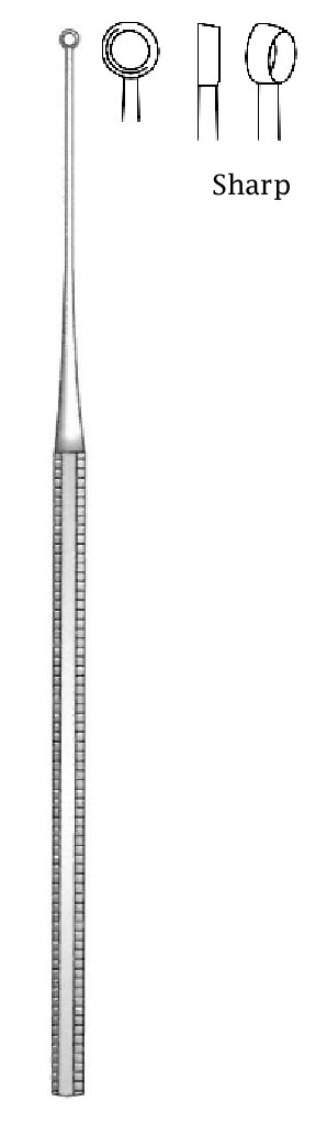 Cureta de oído Buck premium, afilada, figura 4 - longitud = 16.5 cm / 6-1/2"