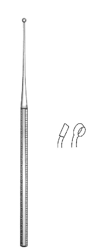 Cureta de oído Buck premium, mango octogonal, afilada, figura 0 - longitud = 16.5 cm / 6-1/2"