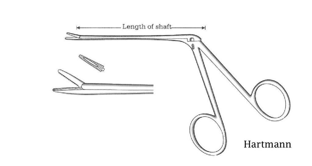 Pinza para pólipos oído Hartmann premium - longitud del eje = 8.5 cm / 3-1/2"