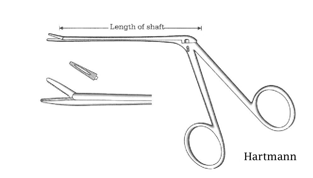 Pinza para pólipos de oído Hartmann premium - longitud del eje = 14 cm / 5-1/2"