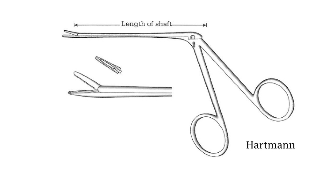 Pinza para pólipos de oído Hartmann premium - longitud del eje = 16.5 cm / 6-1/2"