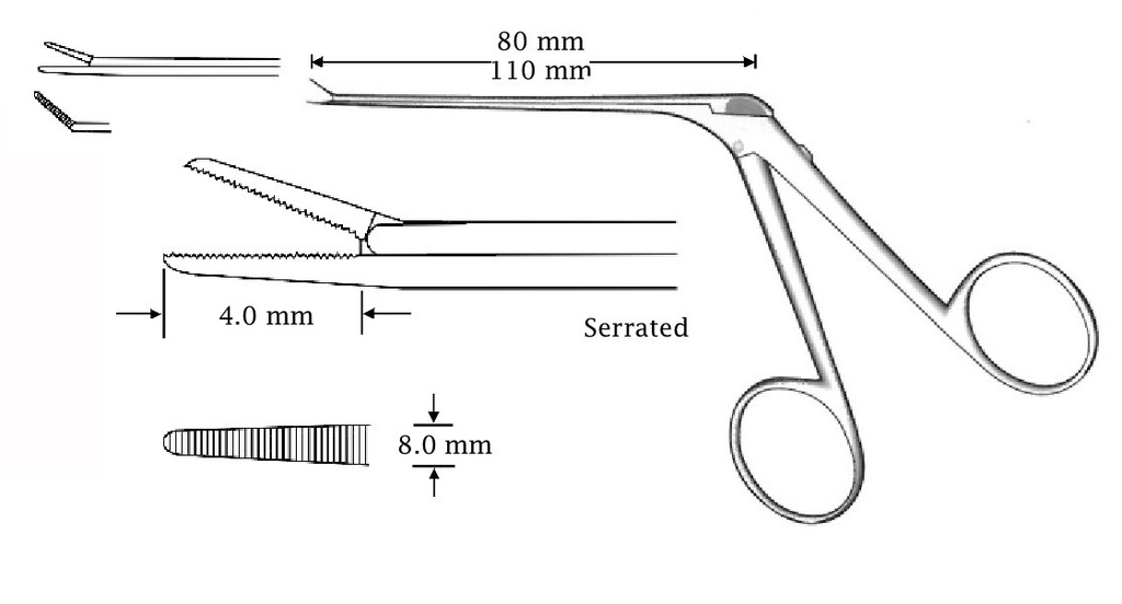 Micro pinza para oído premium, derecha, dentada - longitud = 80 mm