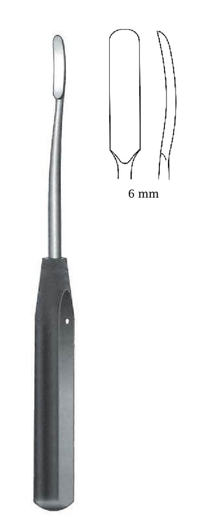 Premium periosteum elevator with ferrozell handle, light curve, 6 mm wide
