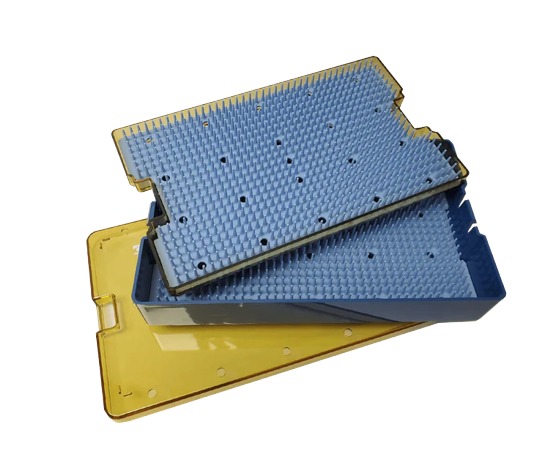 Bandeja de Esterilización de Plástico con Alfombrilla de Silicona, Doble Nivel, Extragrande, 254x152.4x38 mm