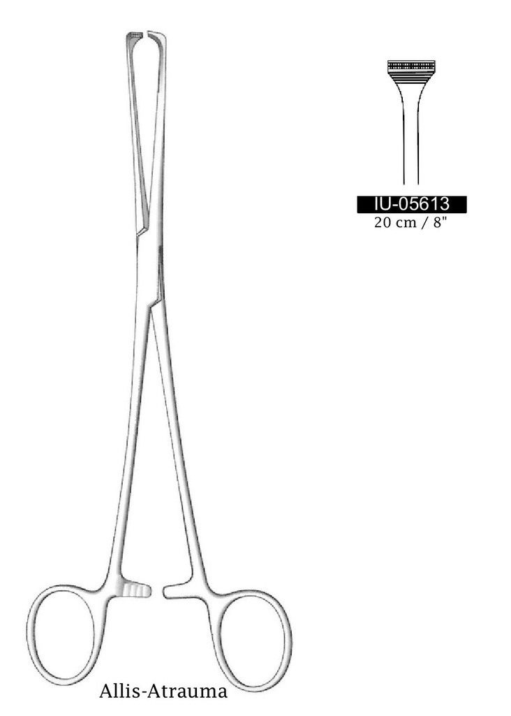 Pinza de sujeción intestinal y tejido Allis-Atrauma premium - longitud = 20 cm / 8"