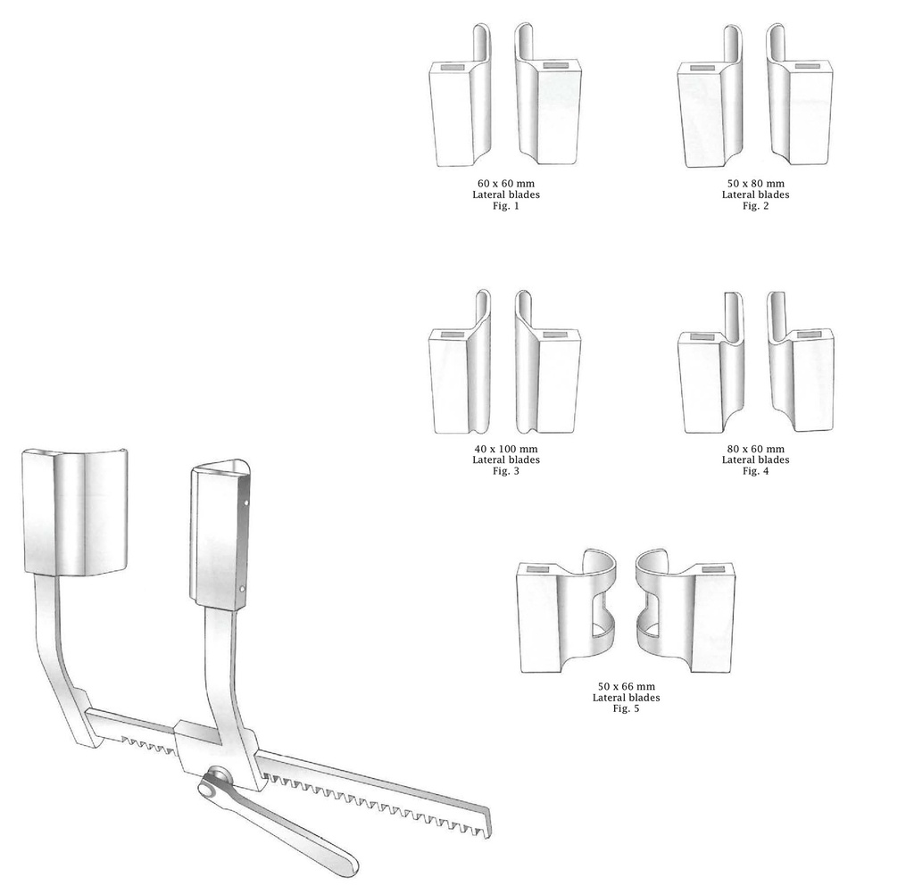 Separador de costillas De Bakey premium, retractor con 5 pares de valvas de 200 mm de apertura