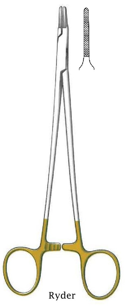 Porta agujas Ryder premium, recta, TC Gold - longitud = 26 cm / 10-1/4"