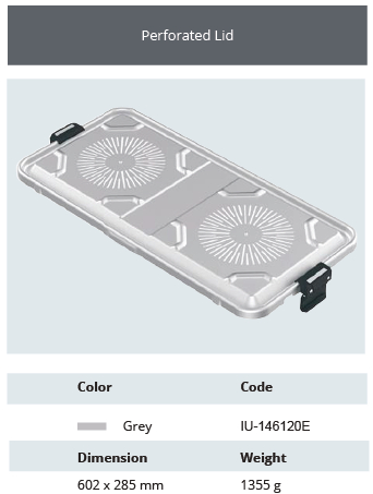 Coberta del model de mida completa perforada 1/1 per al contenidor d’esterilització - 602 x 285 mm