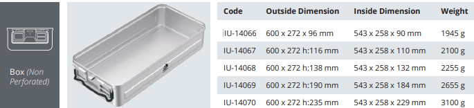 Base de Contenedor para Esterilización de Modelo Estándar - No Perforado de Tamaño Completo 1/1 - 600 x 272 x H mm