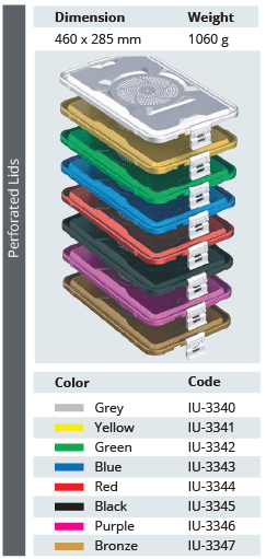 Perforated standard model lid three quarters 3/4 for sterilization container - 460 x 285 mm
