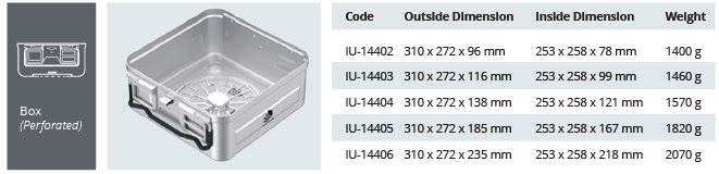 Base de Contenedor para Esterilización de Modelo Estándar - Perforado de Tamaño Medio 1/2 - 310 x 272 x H mm