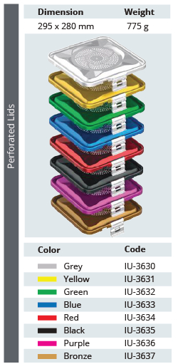 Tapa Perforada de Modelo Estándar Plus de Tamaño Medio 1/2 para Contenedor de Esterilización - 295 x 280 mm