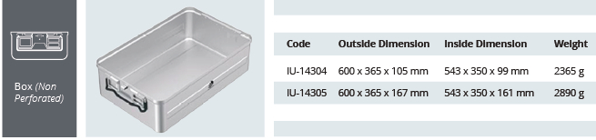 Container base for standard model sterilization - Non -drilled extra size - 600 x 365 x h mm