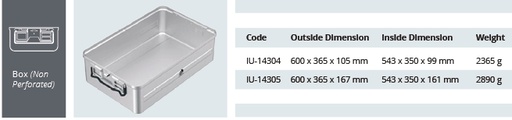 [IU-14304] Standard Model Sterilization Container Base - Non-perforated Extra Large - 600 x 365 x H mm (105 mm)