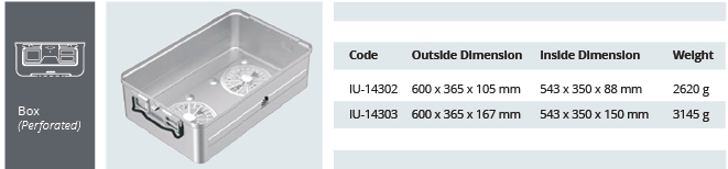 Container base for standard model sterilization - PERFORATORY OF EXTRA LARGE SIZE - 600 x 365 x hm mm