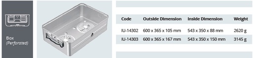 [IU-14302] Base de Contenedor para Esterilización de Modelo Estándar - Perforado de Tamaño Extra Grande - 600 x 365 x H mm (105 mm)