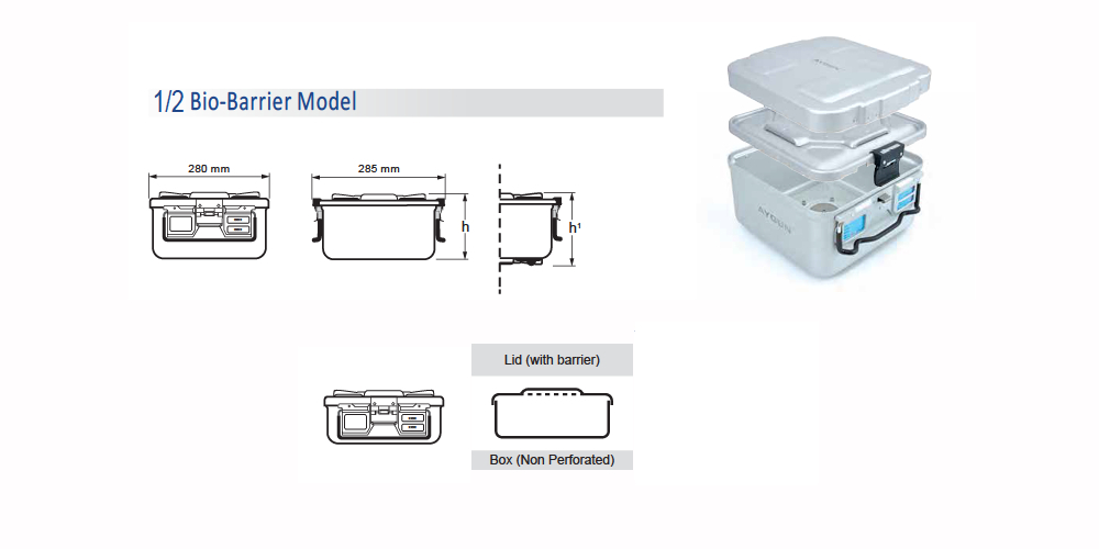 Non -drilled standard sterilization container 1/2 and barrier lid - 310 x 280 x h mm