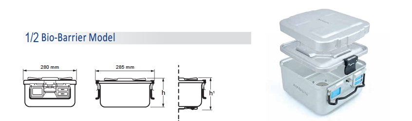 Container for sterilization of Biological Barrera 1/2 and safety cover with barrier - 315 x 285 x h mm