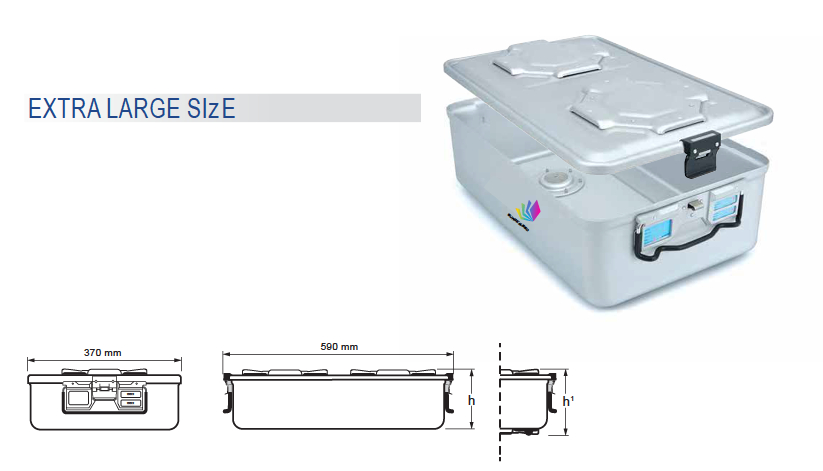 Non -drilled sterilization container of extra large standard model and barrier lid - 600 x 372 x h mm