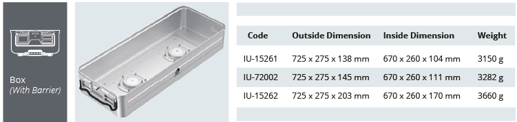 Container base for sterilization of extra long size barrier - 725 x 275 x h mm
