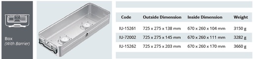 [IU-15261] Base de contenidors per a esterilització de barrera de mida llarga addicional - 725 x 275 x h mm (138 mm)