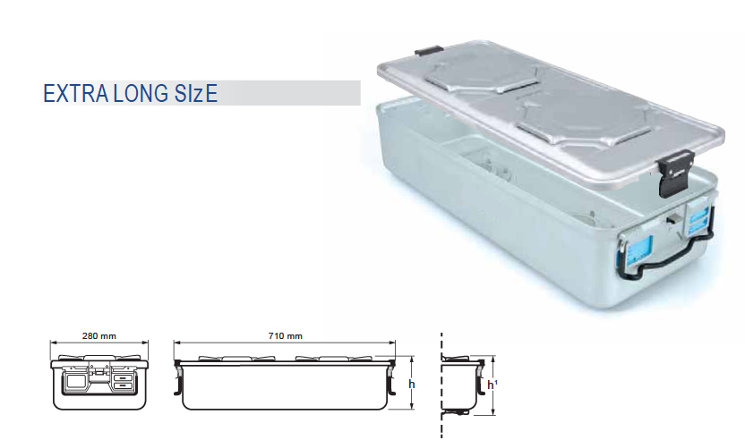 Contenedor para Esterilización No Perforado de Modelo Estándar Extra Largo y Tapa con Barrera - 725 x 285 x H mm