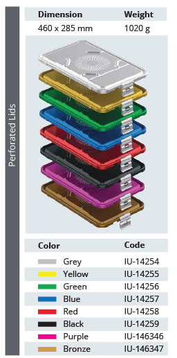 Tapa Perforada de Modelo Estándar de Tamaño Tres Cuartos 3/4 para Contenedor de Esterilización - 460 x 285 mm