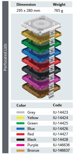 Tapa Perforada de Modelo Estándar de Tamaño Medio 1/2 para Contenedor de Esterilización - 295 x 280 mm