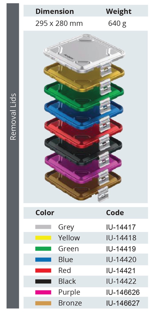 Tapa No Perforada de Modelo Estándar de Tamaño Medio 1/2 para Contenedor de Esterilización - 295 x 280 mm