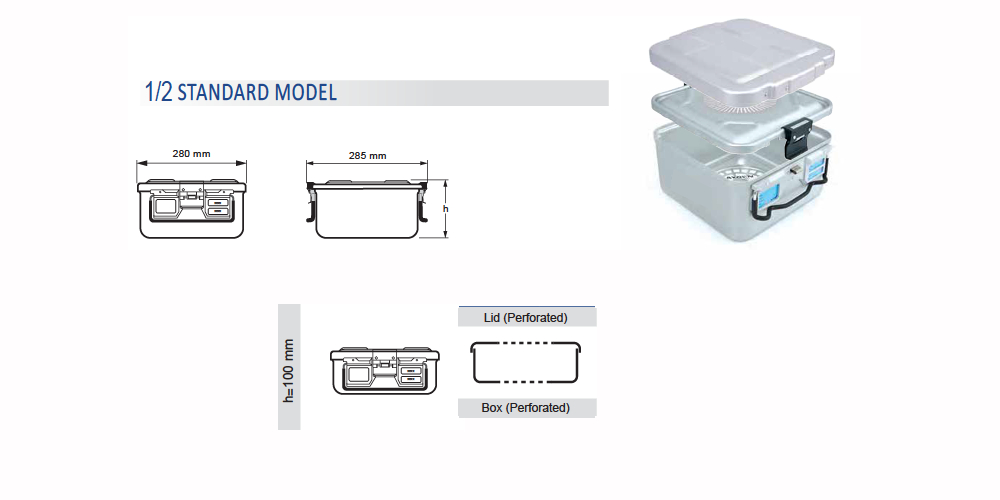 PERFORMED STANDARD MODEL Sterilization container 1/2 and perforated lid - 310 x 280 x h mm