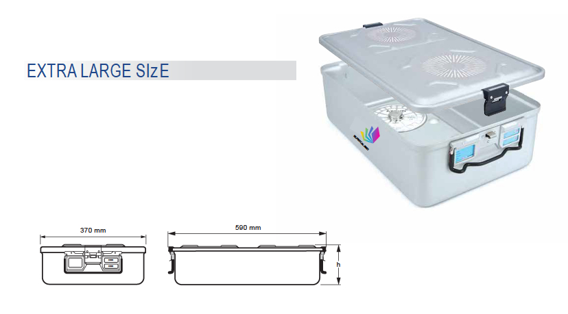 Non -drilled sterilization container of extra large standard model and perforated lid - 600 x 372 x h mm
