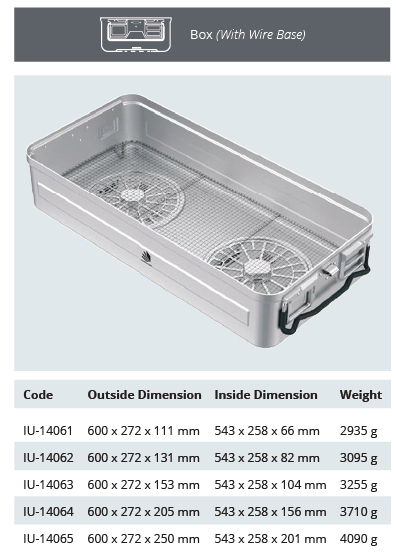 Container base for model window sterilization - 1/1 full -size drilling with wire base - 600 x 272 x hm mm