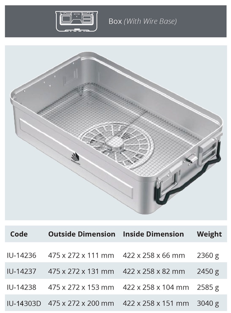 Base de Contenedor para Esterilización de Modelo Ventana - Perforado de Tamaño Tres Cuartos 3/4 con Base de Alambre - 475 x 272 x H mm