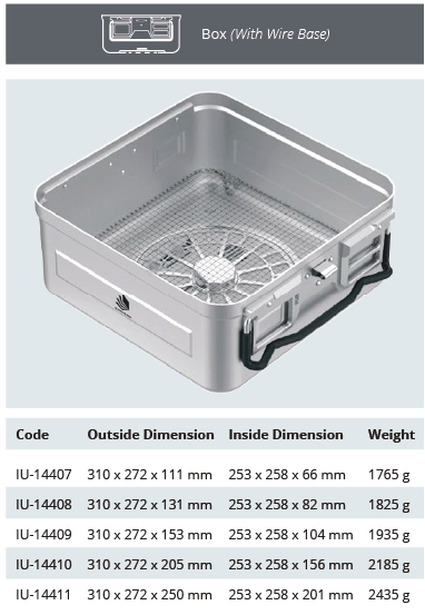 Base de Contenedor para Esterilización de Modelo Ventana - Perforado de Tamaño Medio 1/2 con Base de Alambre - 310 x 272 x H mm