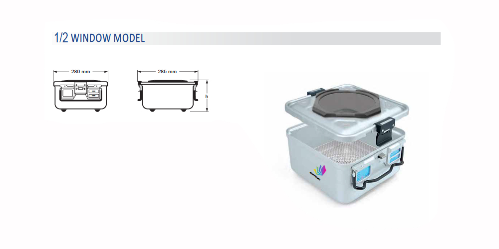 PERFORATORY Sterilization Container 1/2 Model Based with Wire Base and Perforated Cap - 310 x 280 x hm mm