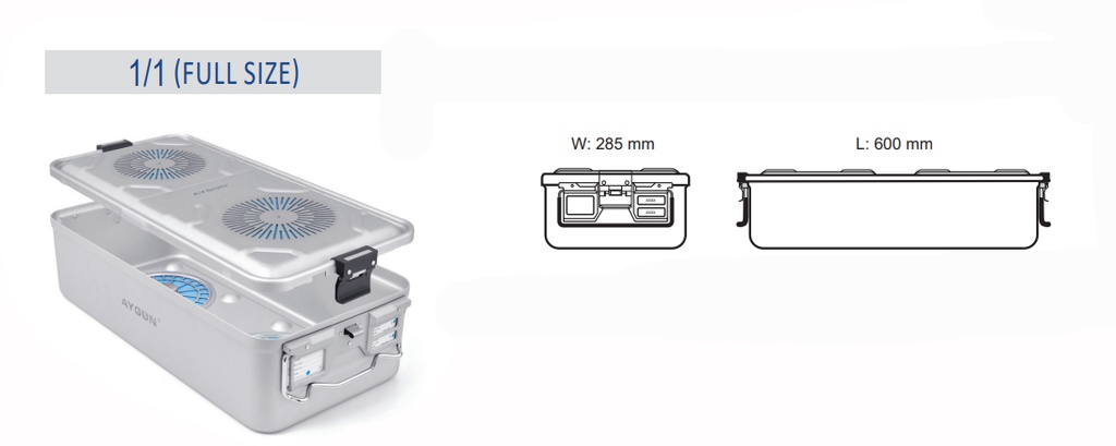 Container for perforated sterilization of Plasma 1/1 model and gray perforated lid - 600 x 285 x hm mm