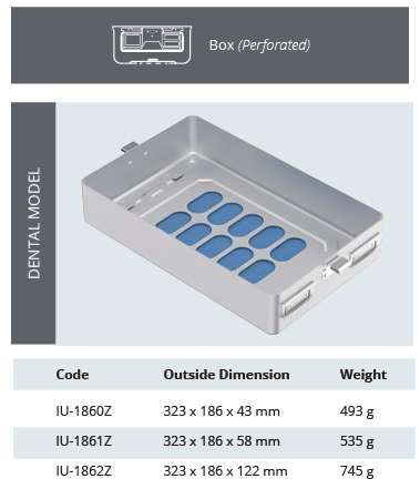 Base de Contenedor para Esterilización de Modelo Plasma para Dental - Perforado - 323 x 186 x H mm
