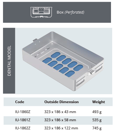 Container base for model Plasma model for dental - perforated - 323 x 186 x hm mm